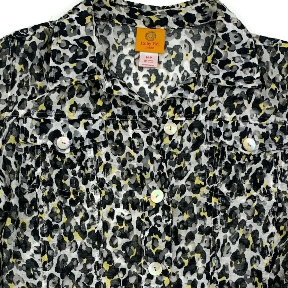 Ruby Rd. Rayon Semi Sheer Animal/Leopard/Cheetah Print Jacket Women's Petite 14P